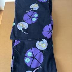 【美品】レディース浴衣　黒地　紫花柄　風鈴柄　一回着用