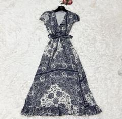 美品ラルフローレン　ネイビーとホワイトの花柄ロングワンピース　サイズ4