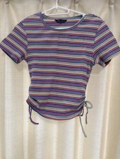 ストライプ 半袖 Tシャツ ドローストリング付き