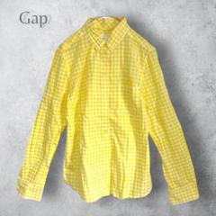 【GAP ギャップ】　コットン　チェックシャツ　長袖　イエロー　黄色　トップス