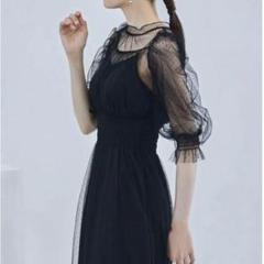 Dorrydollドットチュール レイヤードワンピース 黒　結婚式 Dorry Doll（ドリードール）の「ドットチュールレイヤードドレス