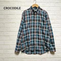 【CROCODILE】長袖シャツ チェック柄 ボタンダウン（M）ネルシャツ ワニ