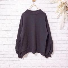 【美品】長袖トレーナー ボア袖 トップス ブラック 無地 Uネック Mサイズ