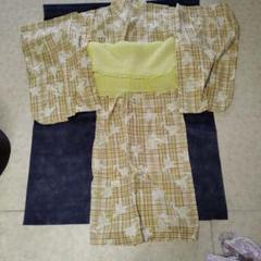 浴衣　レモンイエローの帯び付き　女の子　130cm