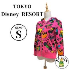 東京ディズニーリゾート【S】ジップアップパーカー ミニーマウス 総柄 S ピンク