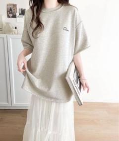 classicalELF/刺繍ハーフスリーブ裏毛 オーバーサイズ Tシャツ