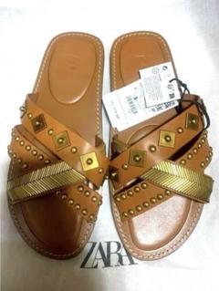 ZARA LEATHER スタッズ サンダル 37 ¥13.590 - メルカリ