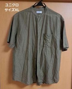 ユニクロ　オリーブ色 半袖シャツ バンドカラー　サイズXL