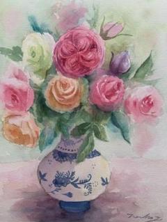 透明水彩画原画一点物デルフト焼きの花瓶と春の精② 透明水彩画原画一点物デルフト焼きの花瓶と春の精② - メルカリ