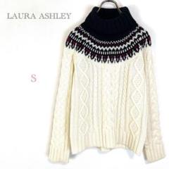 90s LAURA ASHLEY 変則編み ロールネック ウールニット 古着