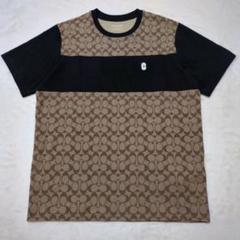 コーチ COACH Tシャツ 半袖 シグネチャー Cロゴ リンガー 総柄 黒 コーチ COACH Tシャツ 半袖 シグネチャー Cロゴ リンガー 総柄