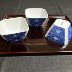 SNT768 極上品 香蘭社 染付 火鉢 睡蓮鉢 オールド香蘭社 超希少品 壷 未使用】香蘭社 オールド香蘭社 染付格子菊牡丹絵 小付 小鉢 3P