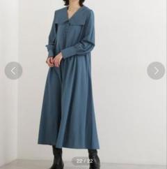 美品　キルティングステッチマキシワンピース　刺し子風　ピーコックグリーン