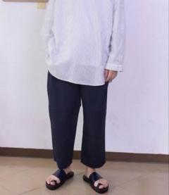 still by hand 綿麻ワイドクロップドパンツ　サイズ46　ネイビー