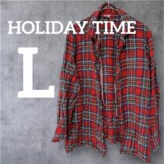 匿名配送❣️美品★HOLIDAY TIME 【L】長袖シャツ レッドチェック