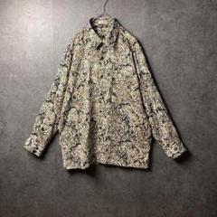 vintage shirt 長袖シャツ　柄シャツ　黒　白　総柄　古着