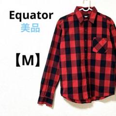 Equator【M】長袖シャツ　チェック　赤黒　綿100% レギュラーカラー