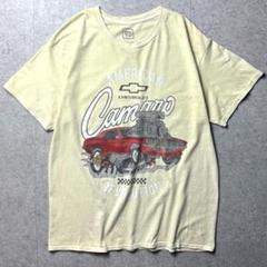 アメリカ古着　半袖Tシャツ　シボレー　カマロ　イラスト　アメ車　黄色　L