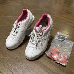 【MIZUNO】ミズノ　ゴルフシューズ　白×ピンク23.0EEE 鋲とレンチ付き