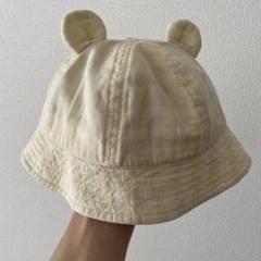 限定セール！現品限り！ベージュ　チェック　くまバケットハット 日除50cm 帽子のサムネイル