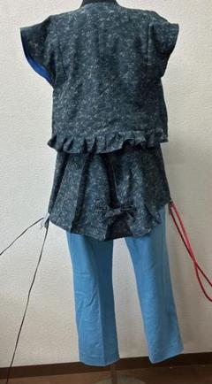 着物リメイク、レトロ柄、青系花柄のボレロ、タンクトップ、２点セット、Ｓ.Ｍ.寸、