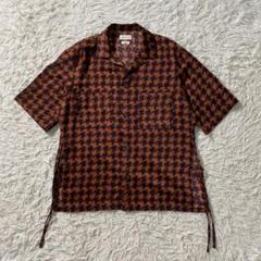 極美品】ファクトタム　半袖シャツ　サテンプリントショートスリーブシャツ　千鳥　M