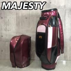 MAJESTY　キャディバッグ　カート式　エナメル素材　ワインレッド系　5分割