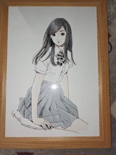 Egotchi イラスト 木製フレーム付き 約30cm x 21cm。