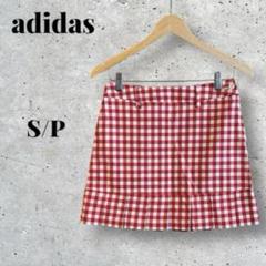 adidas アディダス ゴルフウェア スカート フリル チェック 赤系