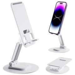 スマホスタンド ホワイト 高さ調節可能 回転 卓上 折りたたみ コンパクト