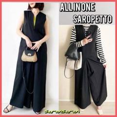 オールインワン♡サロペット オーバーオール Vネック ロング丈 レディース 黒