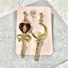 魔法のステッキ　ペア　アシンメトリー　レジン　アンティーク　ハート　月　ムーン