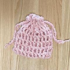【ハンドメイド】ふわもこ　メッシュ巾着ポーチ　ピンク