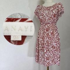 Z24【美品】【ANAYI】フレアワンピース 半袖 袖フリル 薄手 日本製 36