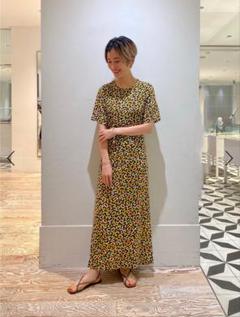 新品 SOULEIADO プリントバックシャンワンピース イエロー 小花 リネン
