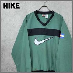 90s 古着 ナイキ NIKE 刺繍 プルオーバー ナイロンジャケット グリーン