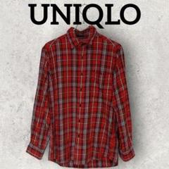UNIQLO 長袖シャツ チェック柄シャツ ネルシャツ カジュアル (M)レッド