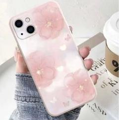 iphone13用シリコンケース ピンク ぼたん