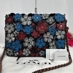 【極美品】コーチ ティーローズ 20215 ショルダーバッグ 花 チェーン 黒 極美品】コーチ ティーローズ 20215 ショルダーバッグ 花
