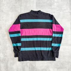 90's USA製 モックネック ボーダー柄 ラガーシャツ ロンT 長袖Tシャツ