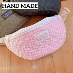 ハンドメイド☆ ボディバッグ☆ギンガムチェック ピンク 花柄 バッグ キッズ向