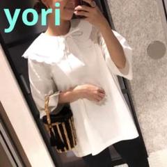 【超美品♡】ヨリ　Yori スカラップビッグカラーブラウス　半袖　５部袖 超美品♡】ヨリ Yori スカラップビッグカラーブラウス 半袖 5部