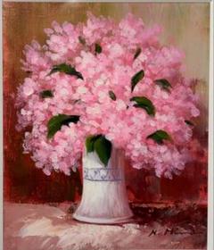 三浦昇 油彩画額装 ピンクの花 - メルカリ
