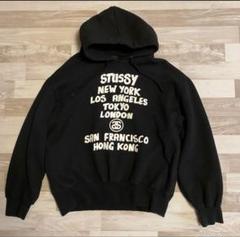 【※人気】stussy ステューシー★ビッグ刺繍ロゴ スウェットパーカー黒 XL USA製 STUSSYステューシー ロゴ スウェットパーカー 黒 XL