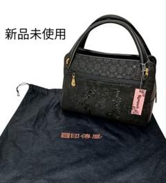 【新品未使用】 印傳屋 ハンドバッグ ローズ柄 薔薇 ゴールド金具 ブラック 新品未使用】 印傳屋 ハンドバッグ ローズ柄 薔薇 ゴールド金具