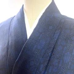 5k378 着物　正絹　袷　紬　紺　青　黒　柄物　和装