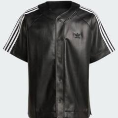 くーちゃん　adidas ベイスボールレザーシャツ　Sサイズ相当 アディダス フェイクレザー アディカラー スリーストライプス
