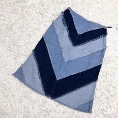follow up✨新品　デニムスカート　台形　パッチワーク　ブルー　（L）