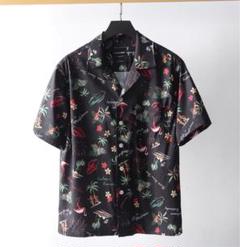 メンズシャツ　半袖　キューバ風　開襟シャツ 総柄プリント アロハシャツ　夏2XL