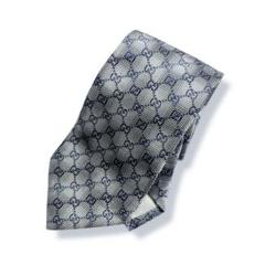 イタリア製 GUCCI グッチ GG柄 シルク ネクタイ グレー×ネイビー